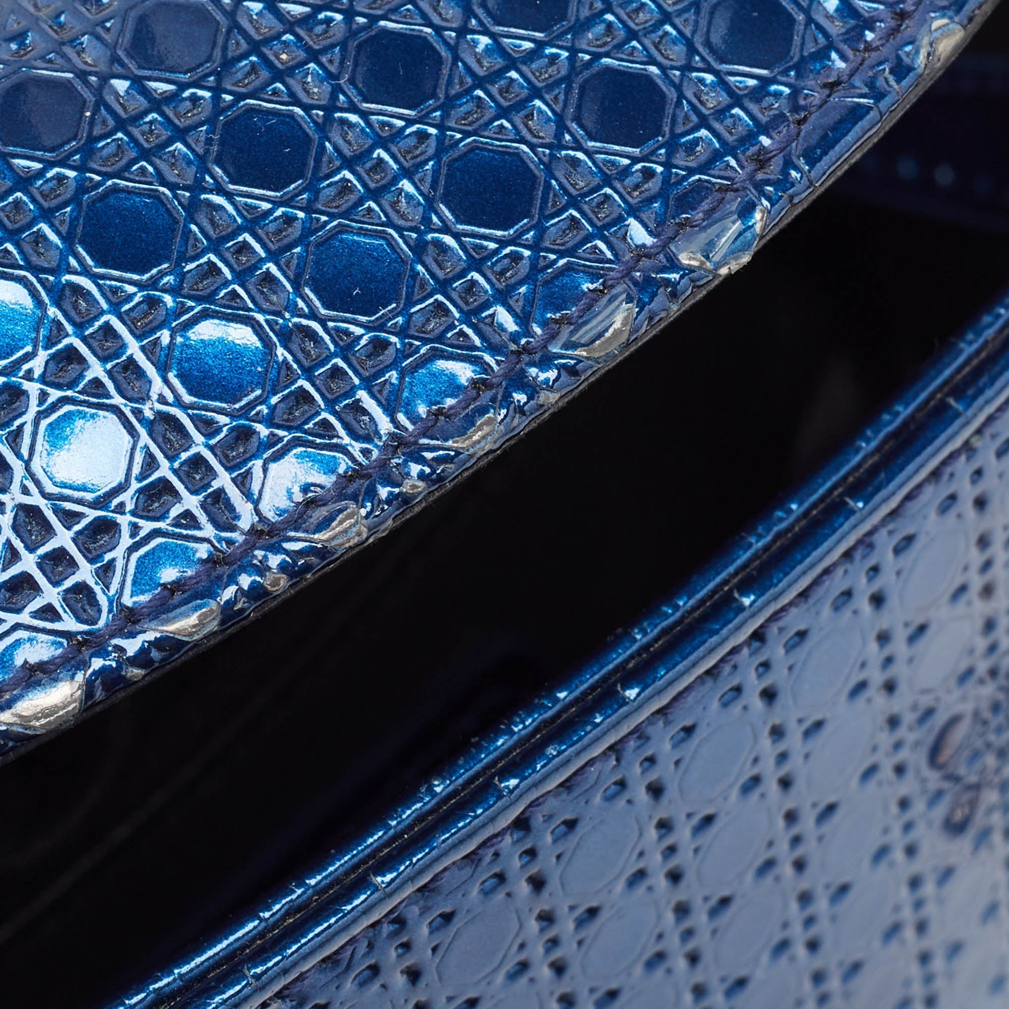 Dior Metallic Microcannage Patent Leather Mini Lady Dior Tote
