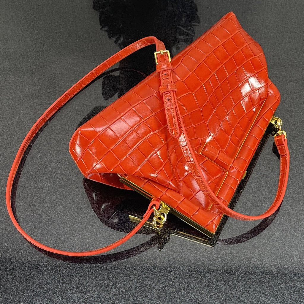 FI First Small Orange CrocoGLAMIle Bag For Woman 26cm/10in