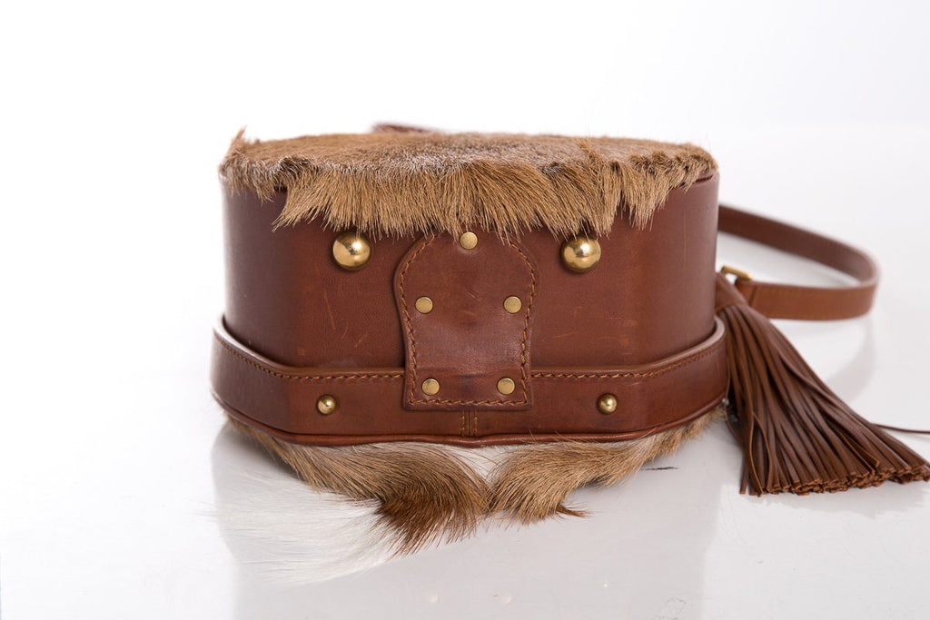 Yves Saint Laurent Brown Gazela Fur Small Hat Box Shoulder Bag