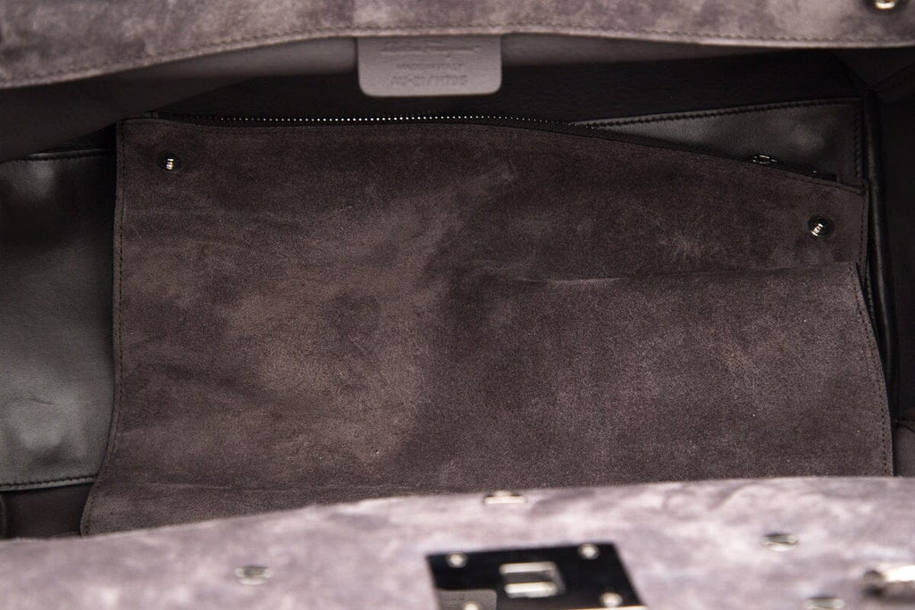 Salvatore Ferragamo Grey Suede Studio Satchel Handbag