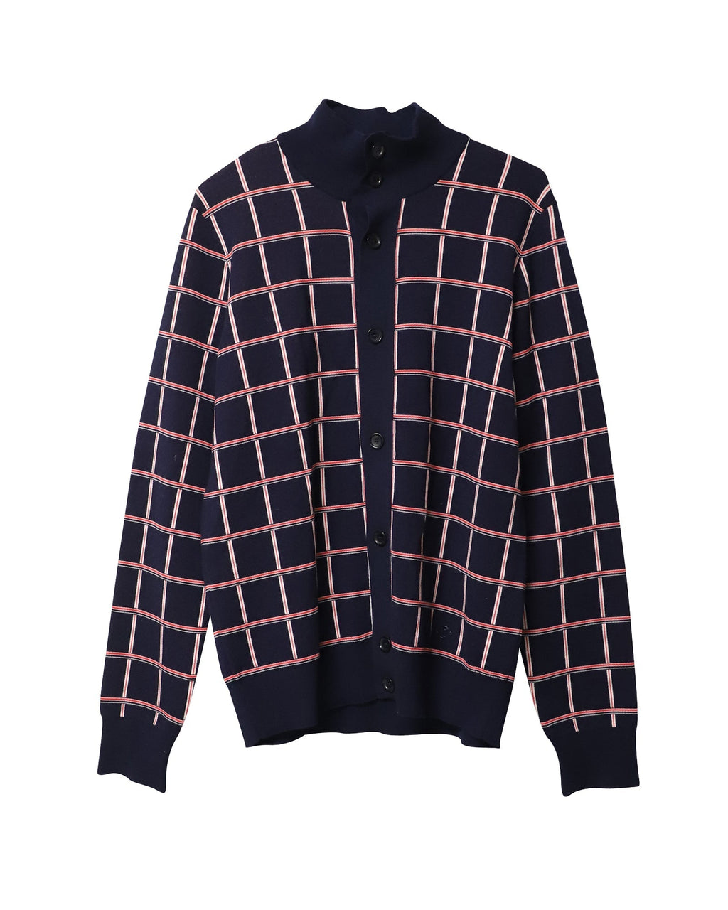 Louis Vuitton Jacquard Windowpane Check Cardigan in Navy Blue Wool