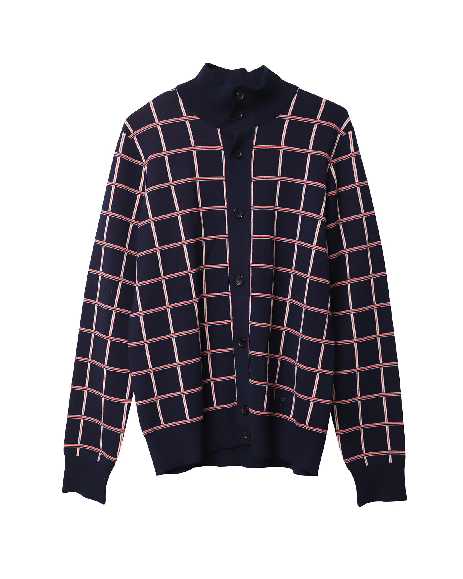 Louis Vuitton Jacquard Windowpane Check Cardigan in Navy Blue Wool