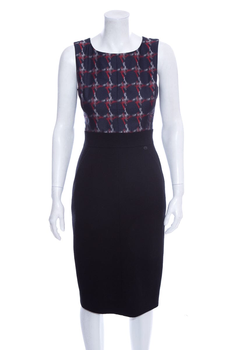 Chanel F/W 2008 Navy & Red Patterned Silk Top Dress SZ 36