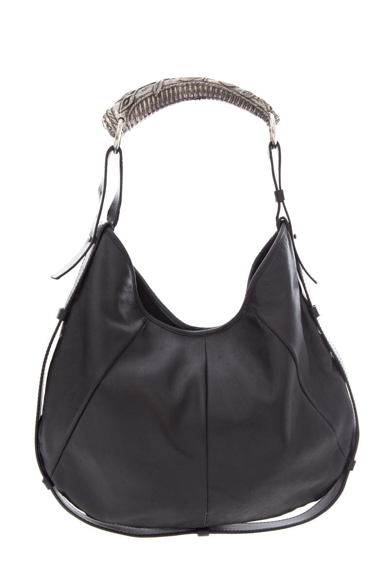 YSL Vintage Black Leather Hobo Handbag