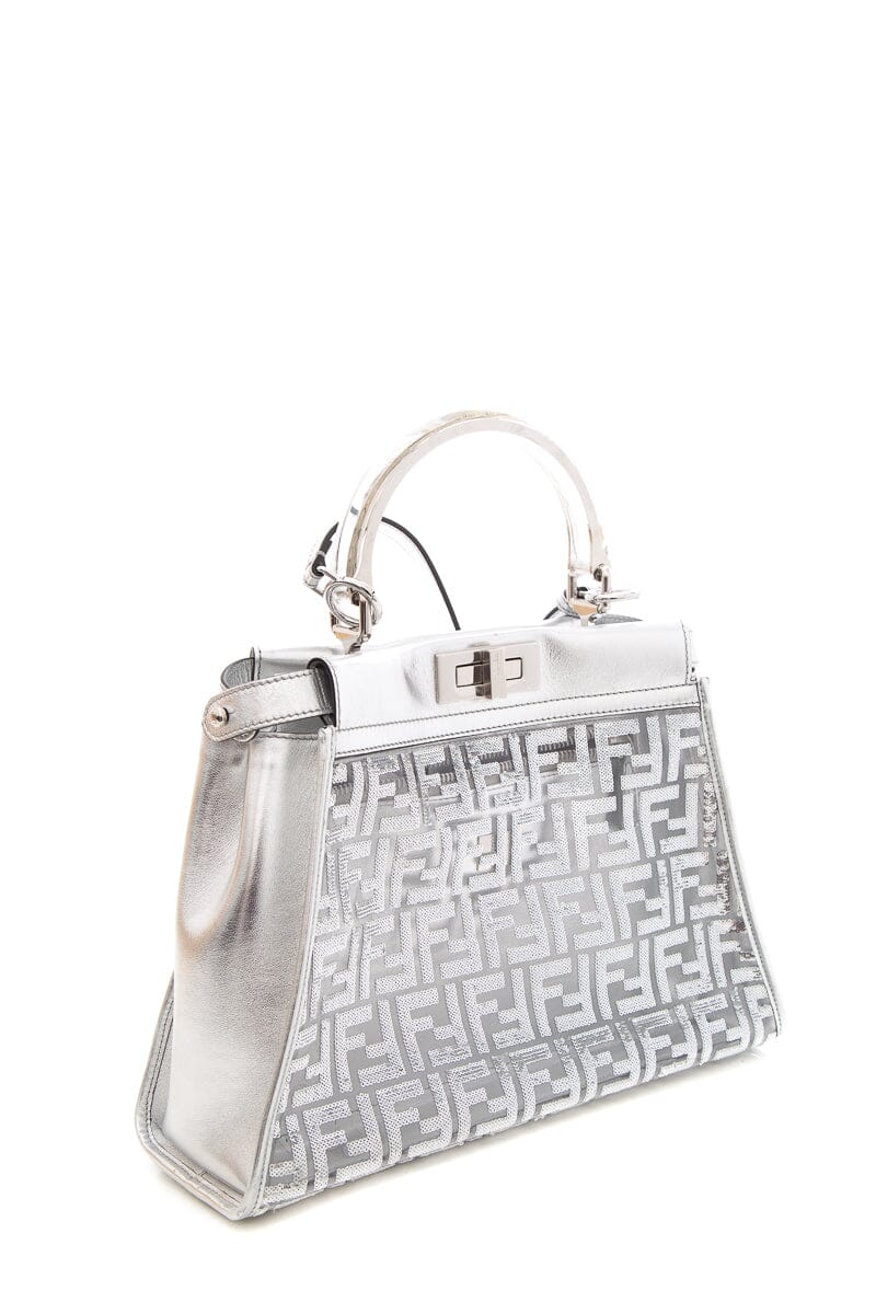 Fendi Metallic Silver PVC Vitello Catalan Mirror Sequins FF Shoulder Bag