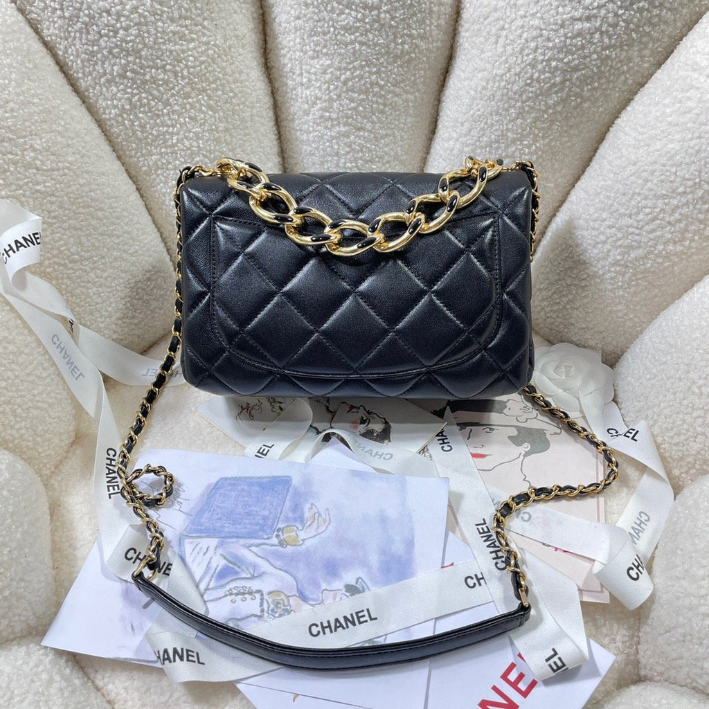 CHLLarge Flap Bag Gold Hardware Black For Women, Women’s Handbags, Shoulder Bags 9.1in/23cm AS3367