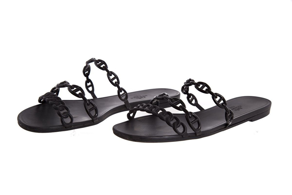 HermÃƒÆ’Ã‚Â¨s Black Rivage ChaÃƒÆ’Ã‚Â®ne d'Ancre Insignia Rubber Sandals SZ 41