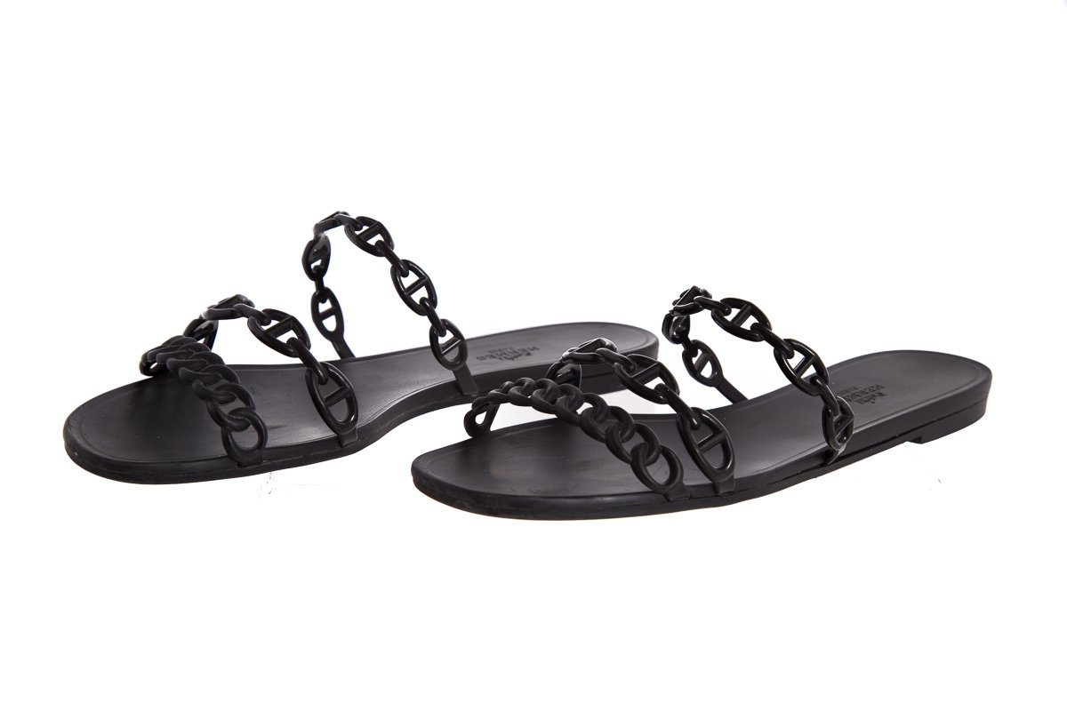 HermÃƒÆ’Ã‚Â¨s Black Rivage ChaÃƒÆ’Ã‚Â®ne d'Ancre Insignia Rubber Sandals SZ 41