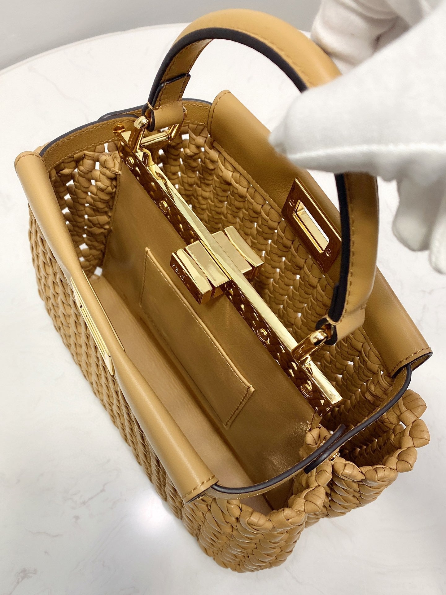 FI GlamI Mini Light Brown Braided Bag For Woman 18cm/7in