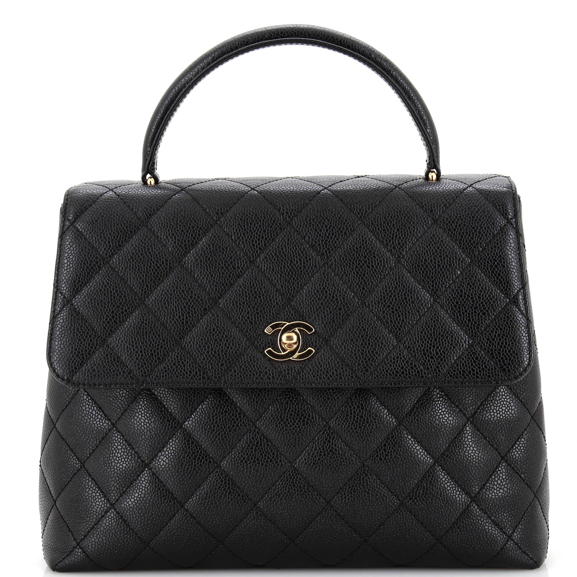 CHANEL Vintage Classic Top Handle Flap Bag Quilted Caviar Jumbo