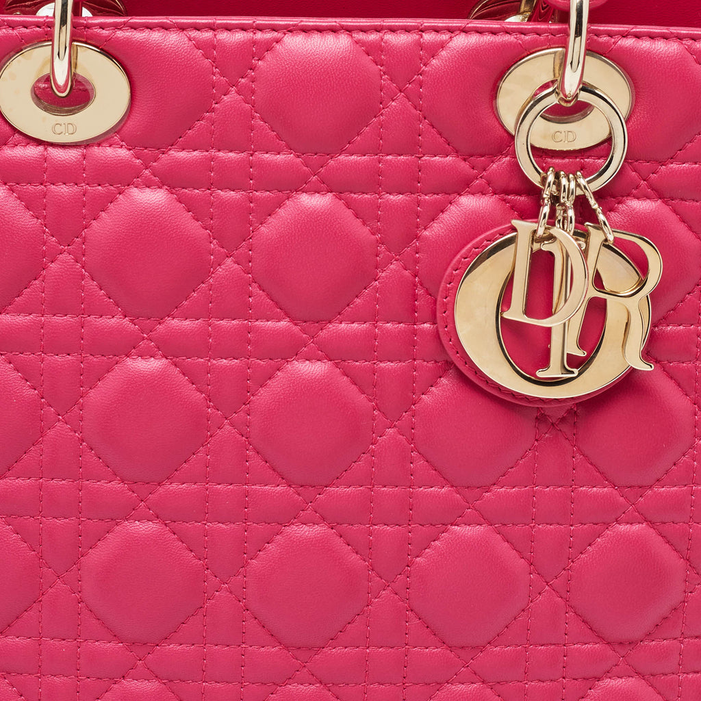 Dior Fuschia Cannage Leather Large Lady Dior Tote