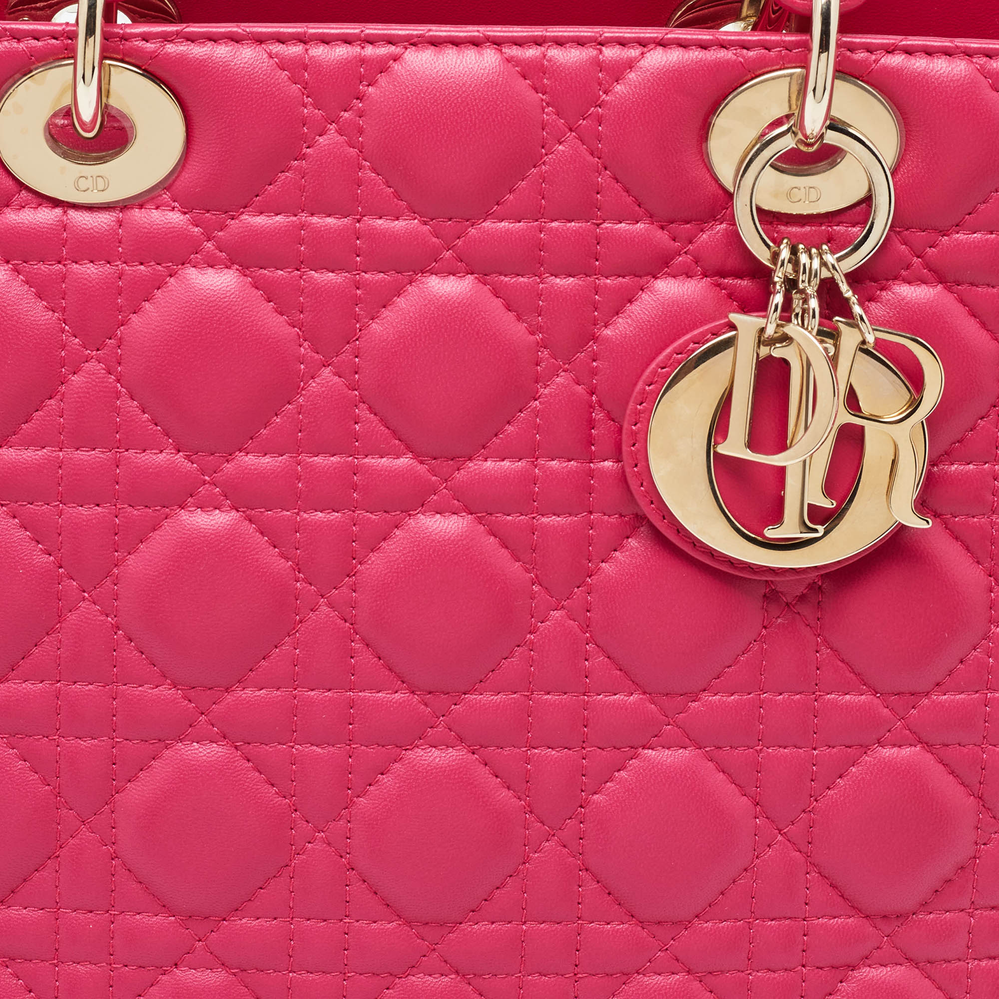 Dior Fuschia Cannage Leather Large Lady Dior Tote