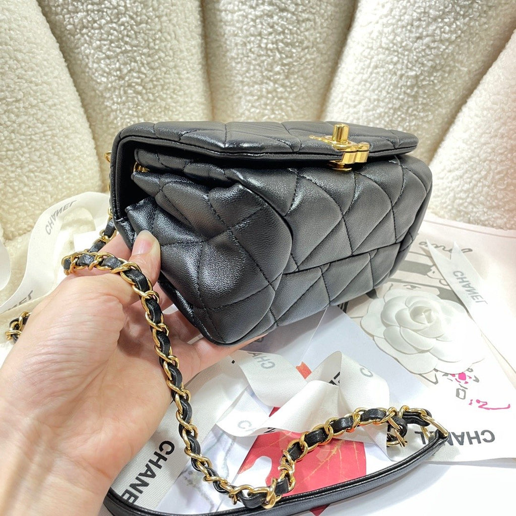 CHLMini Flap Bag Gold Hardware Black For Women, Women’s Handbags, Shoulder Bags 6.7in/17cm AS3365