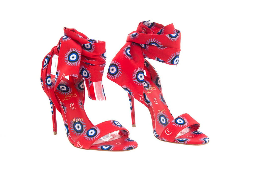Christian Louboutin Red Silk Eye Printed Heels SZ 36.5