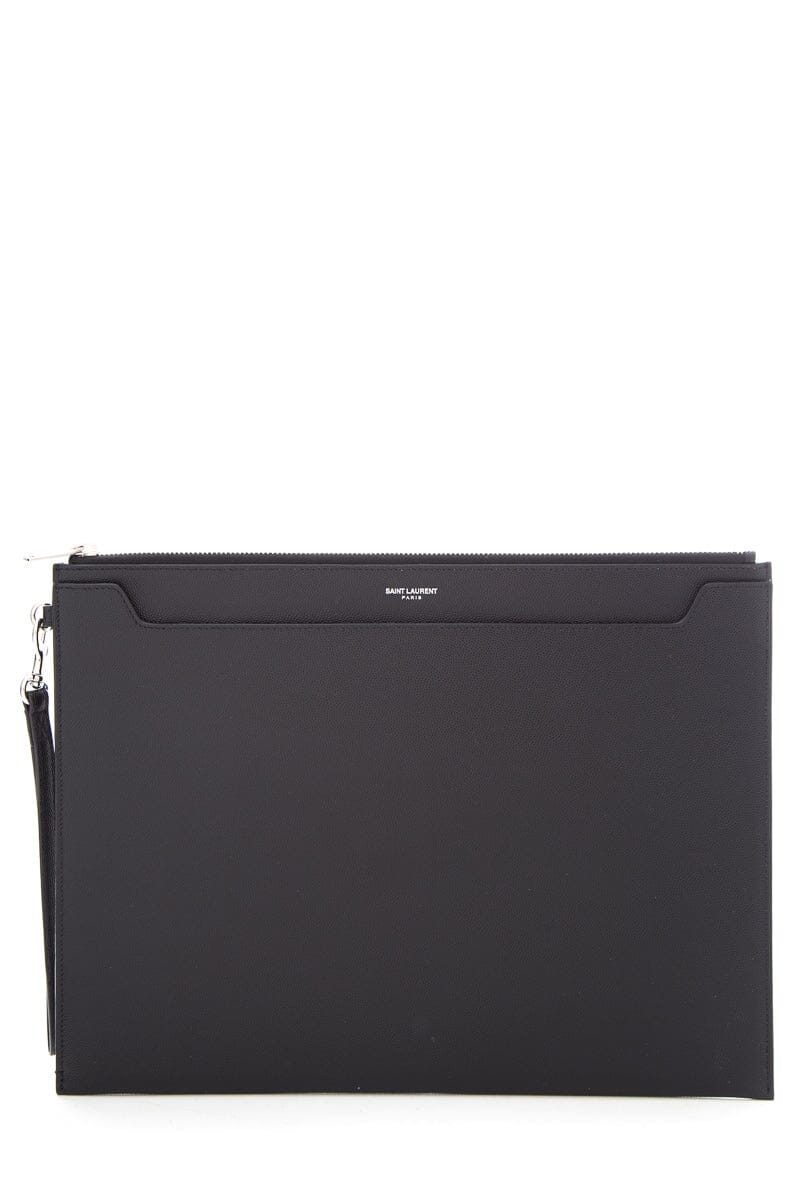 Saint Laurent Black Leather Clutch/Tablet Sleeve