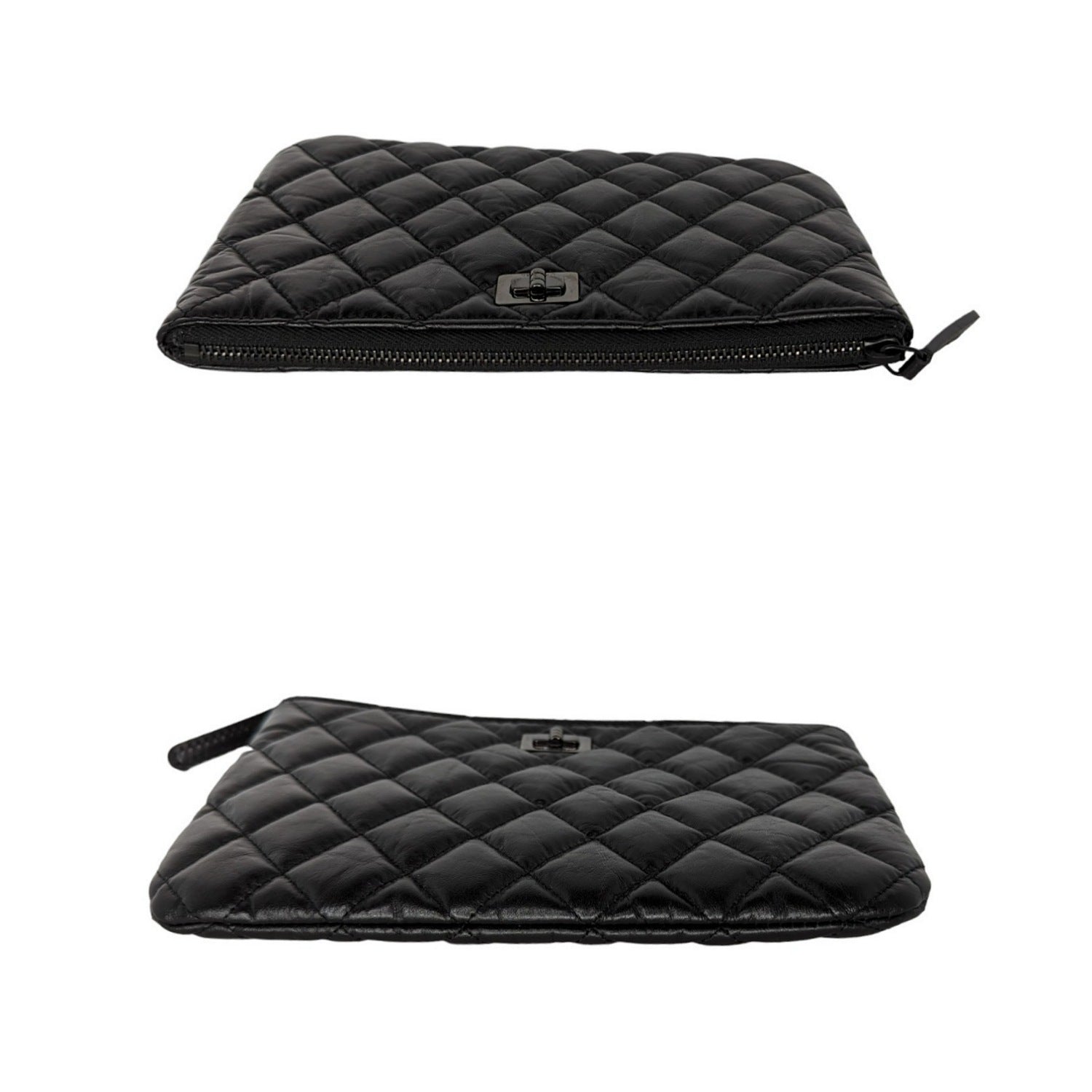 Chanel Black Aged Calfskin O Case 2.55 Reissue Pouch