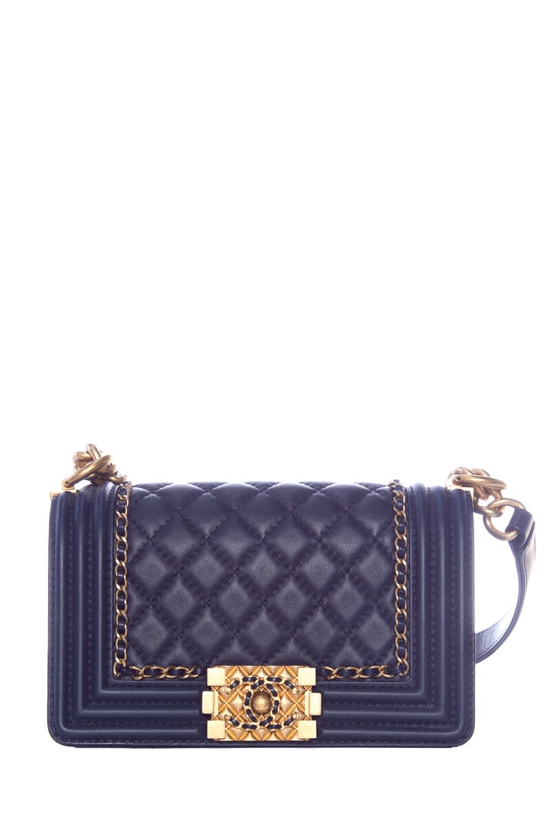 Chanel Infinity Boy Flap Quilted Calfskin Navy Small Handbag
