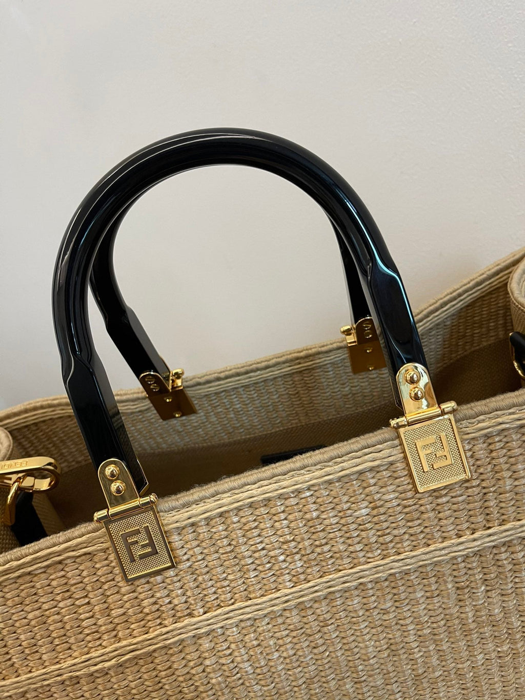 FI Sunshine MeGLAMIum Beige and Black straw shopper Bag For Woman 31cm/12in 8BH386AKRPF1CBX