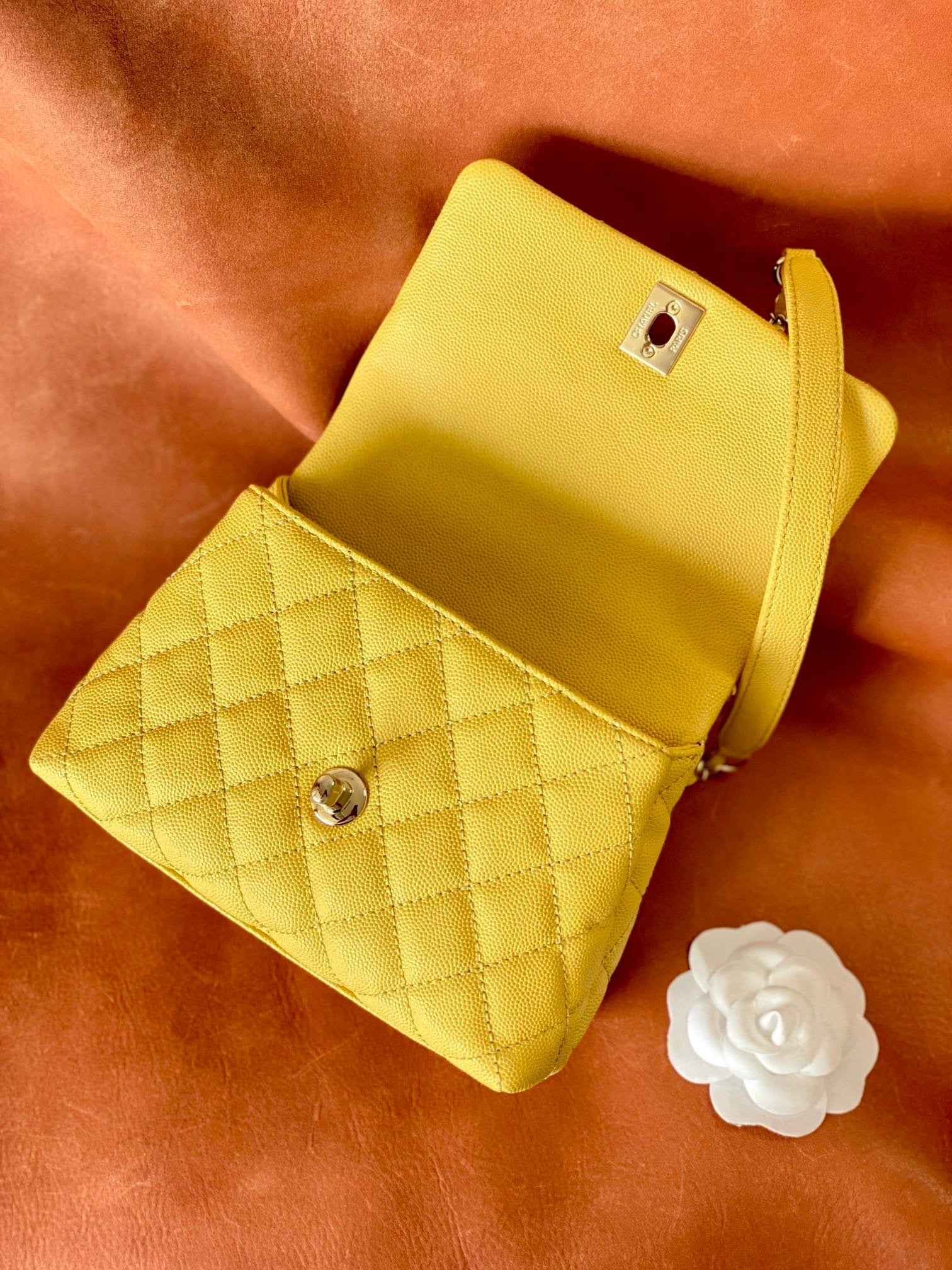 CHLMini Flap Bag Top Handle Yellow For Women 7.5in/19cm
