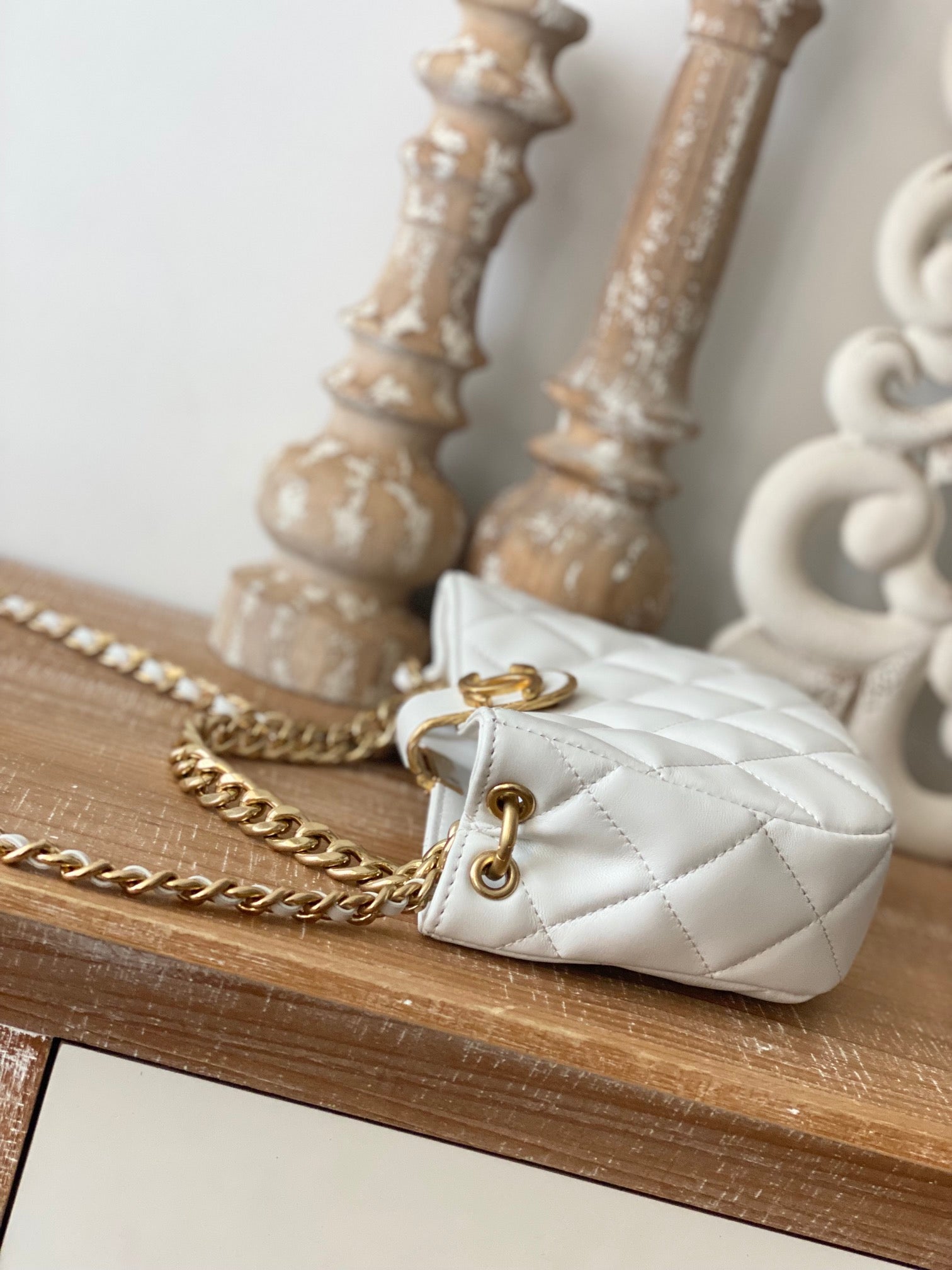 CHLSmall Hobo Bag Gold Hardware White For Women, Women’s Handbags, Shoulder Bags 7.5in/19cm