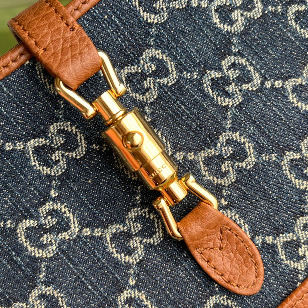 gg Jackie 1961 Mini Shoulder Bag Blue And Ivory gg Jacquard Denim For Women 7.5in/19cm gg ‎637092 2KQgg 8375