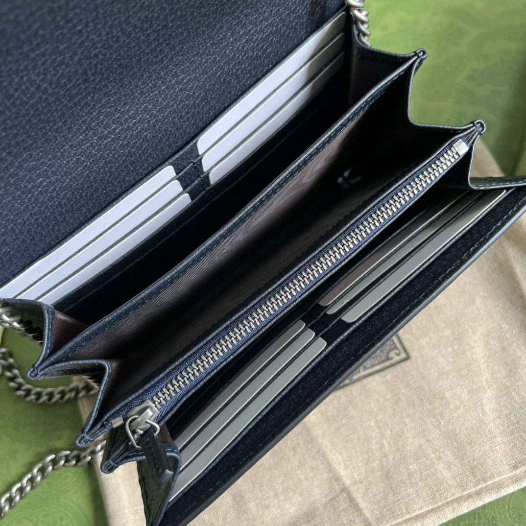 gg Dionysus gg Chain Wallet Beige And Blue Supreme Canvas For Women 8in/20cm 401231 K9GSN 4075