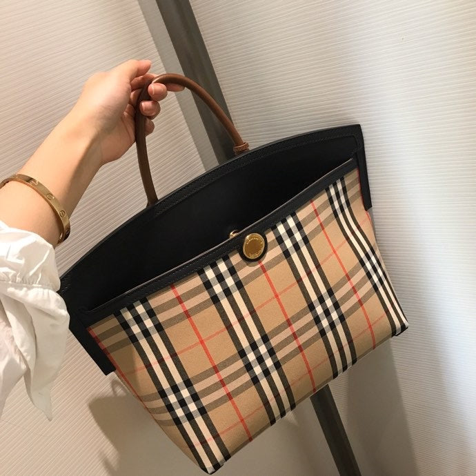 GLAMI Small Vintage Check Society Top Handle Bag For Women, Bags 14.6in/37cm