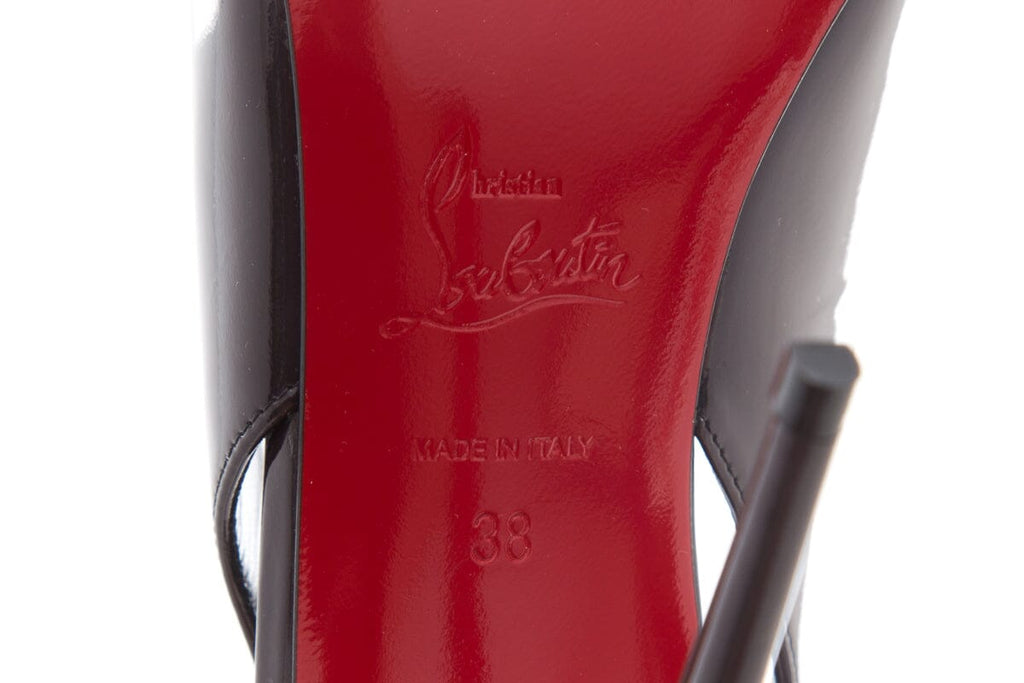 Christian Louboutin Hot Chick Sling 100 Black Patent Leather Heels SZ 38