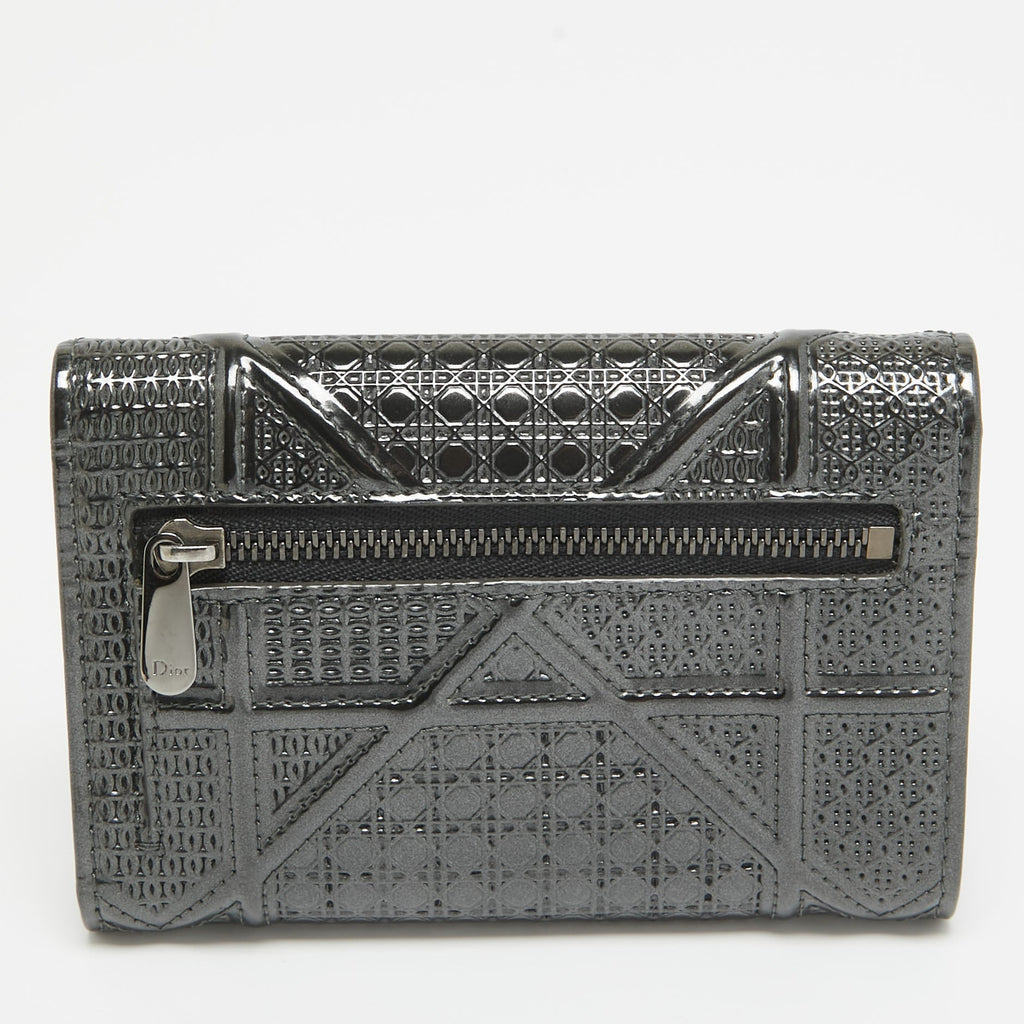 Dior Grey Microcannage Patent Leather Diorama Trifold Wallet
