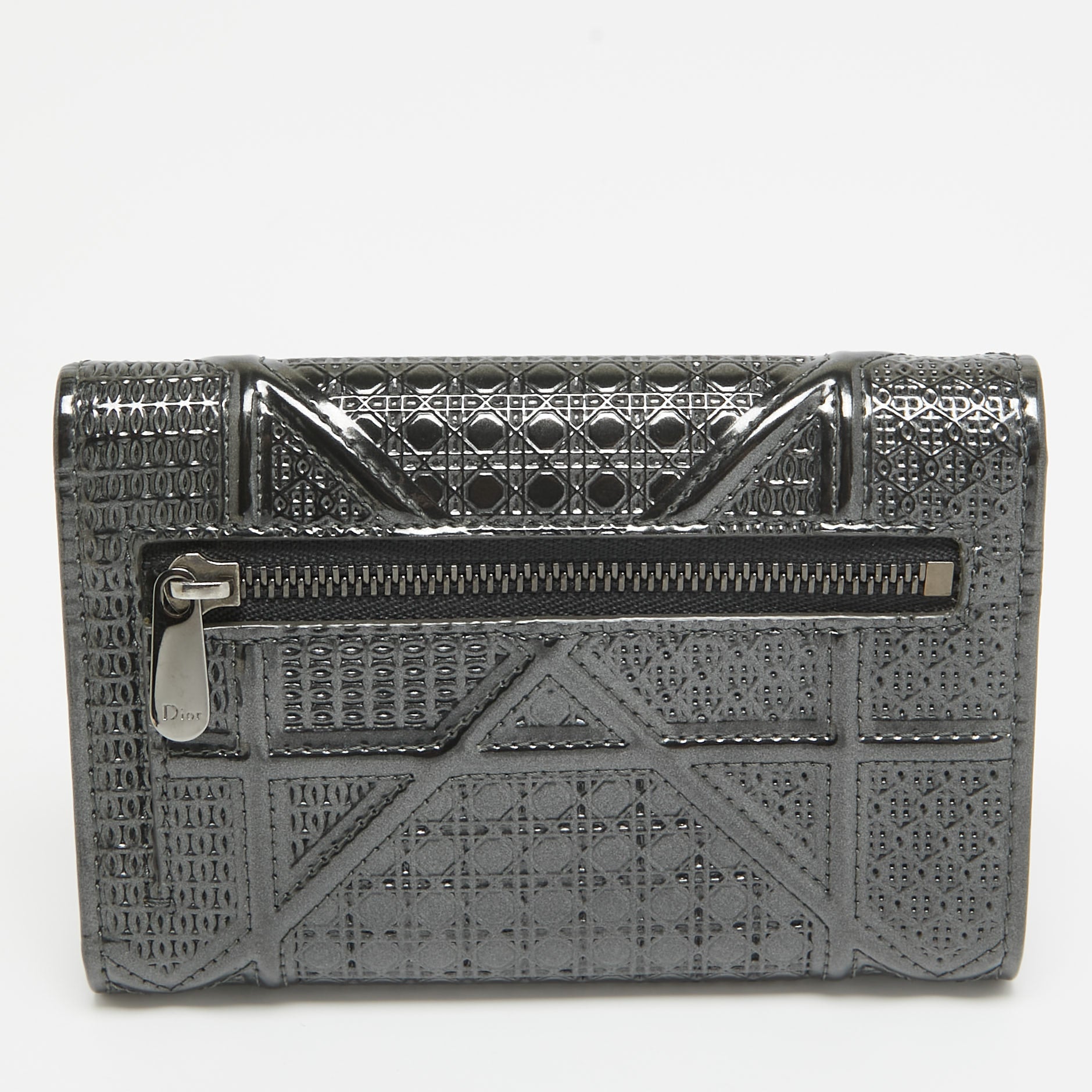 Dior Grey Microcannage Patent Leather Diorama Trifold Wallet