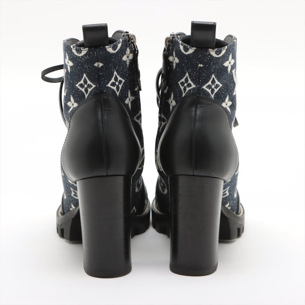 Louis Vuitton 21  Canvas x Leather Short Boots 36  Black x Navy MA1201 Monogram Lining Tree