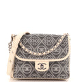 CHANEL Camellia Double Side Flap Bag Quilted Printed Canvas Small