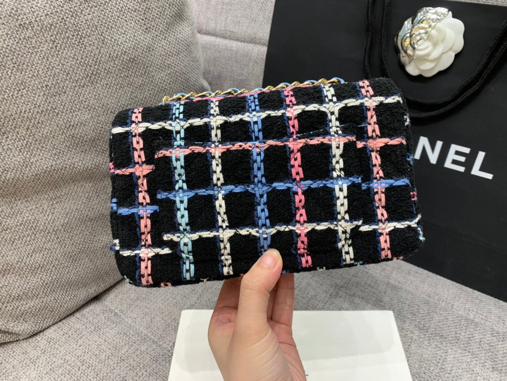 CHLNavy Sparkle Tweed Classic Mini Rectangular GlamIap Bag For Women 20cm/7.5in