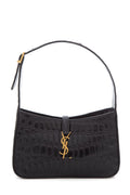 Saint Laurent Black Crocodile Embossed Leather Cassandre Handbag