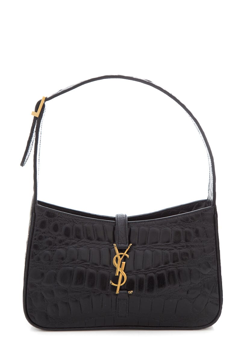 Saint Laurent Black Crocodile Embossed Leather Cassandre Handbag