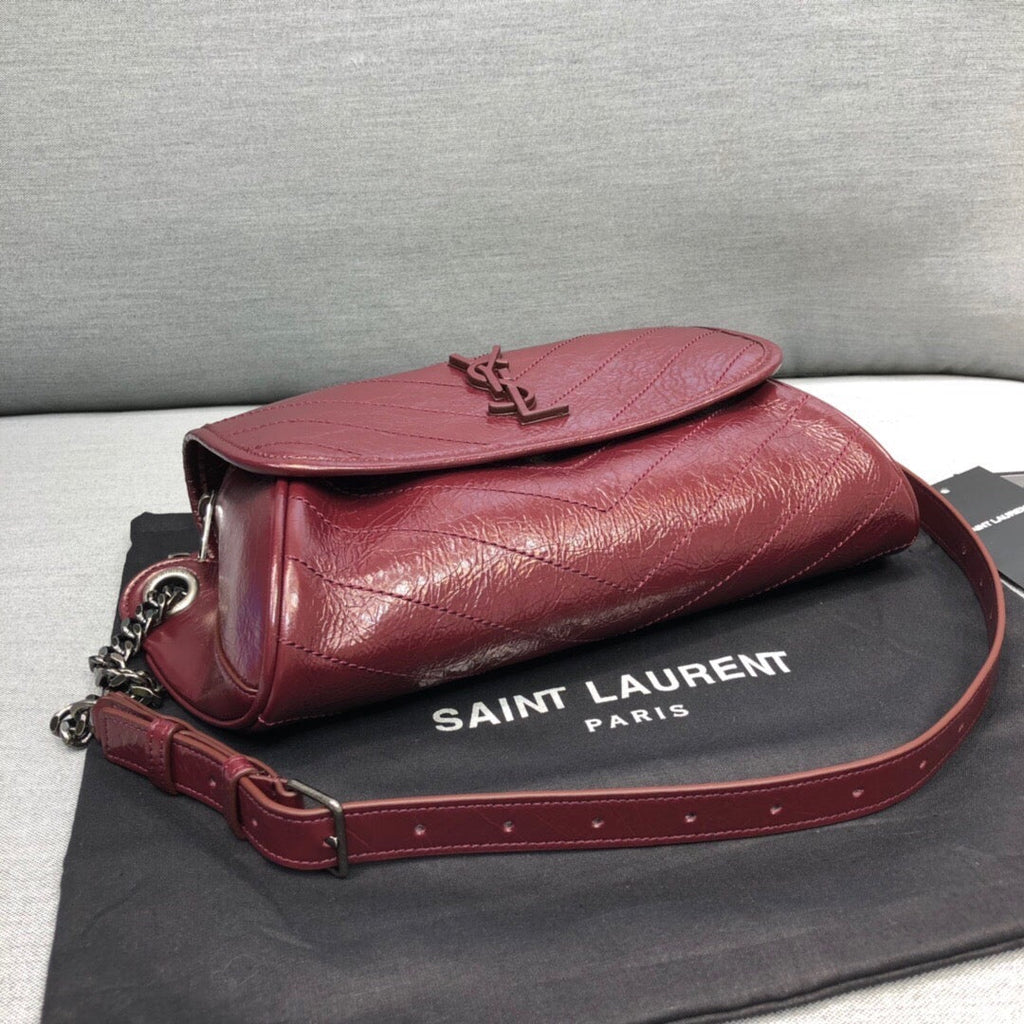 GLAMI Niki MeGLAMIum Crinkled Shoulder Bag Burgundy For Women 11in/28cm YSL