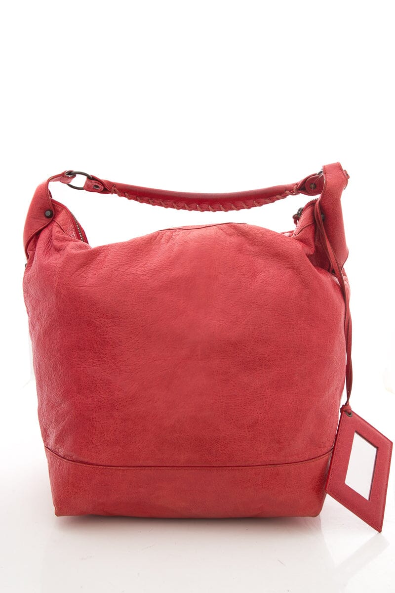 Balenciaga Red Day Leather Studs Hobo
