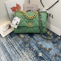 CHL 19 Flap Bag Gold Hardware Green For Women, Women’s Handbags, Shoulder Bags 10.2in/26cm AS1160