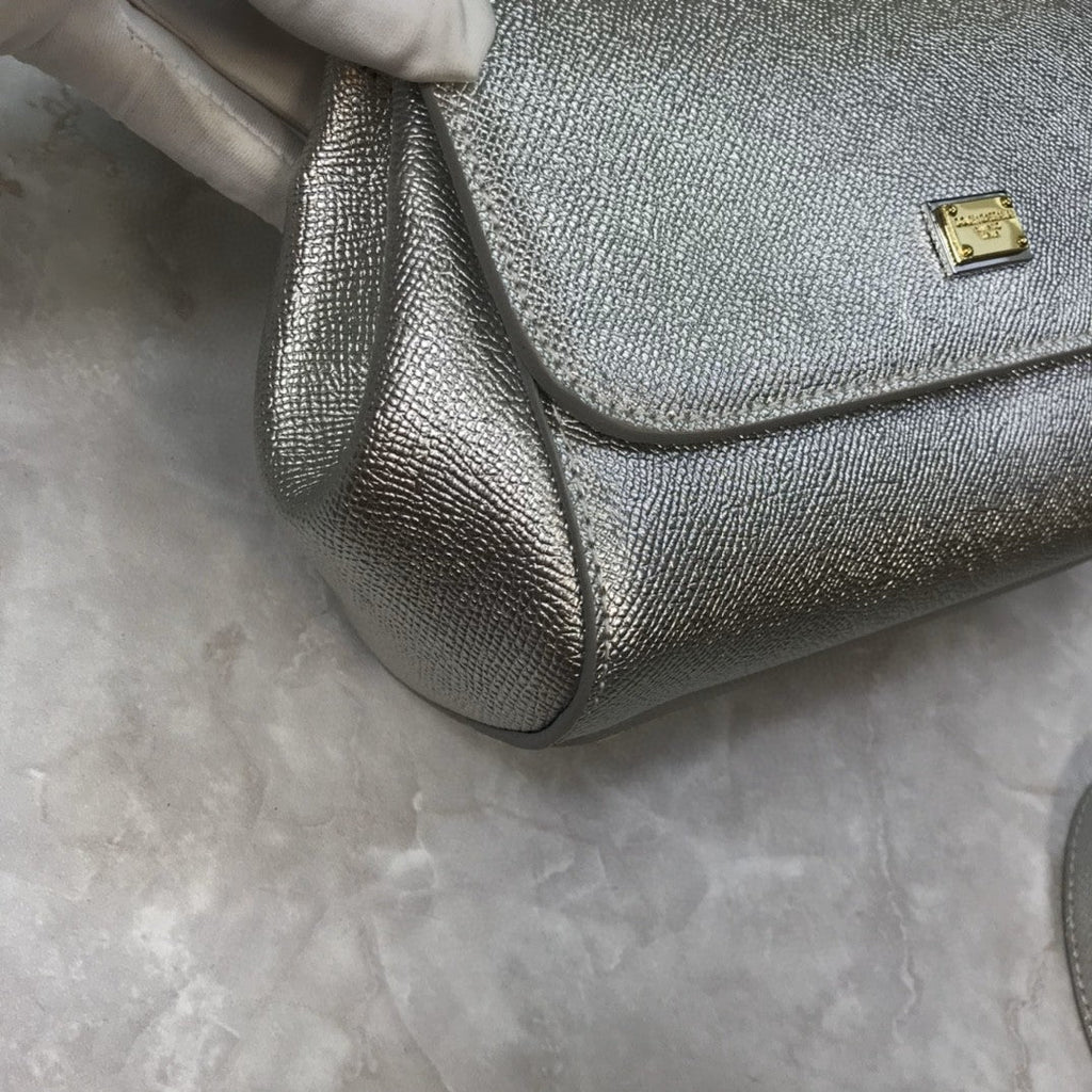 GLAMI MeGLAMIum Sicily Handbag In Dauphine Silver For Women 10.2in/26cm GLAMI