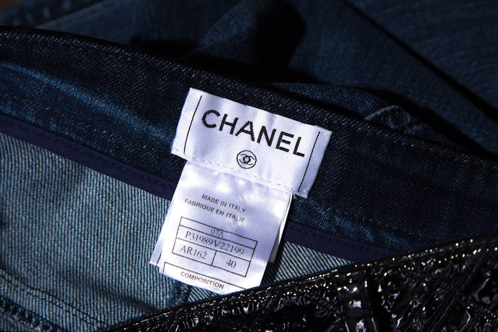 Chanel Denim Patent Leather Accent Jeans SZ 40