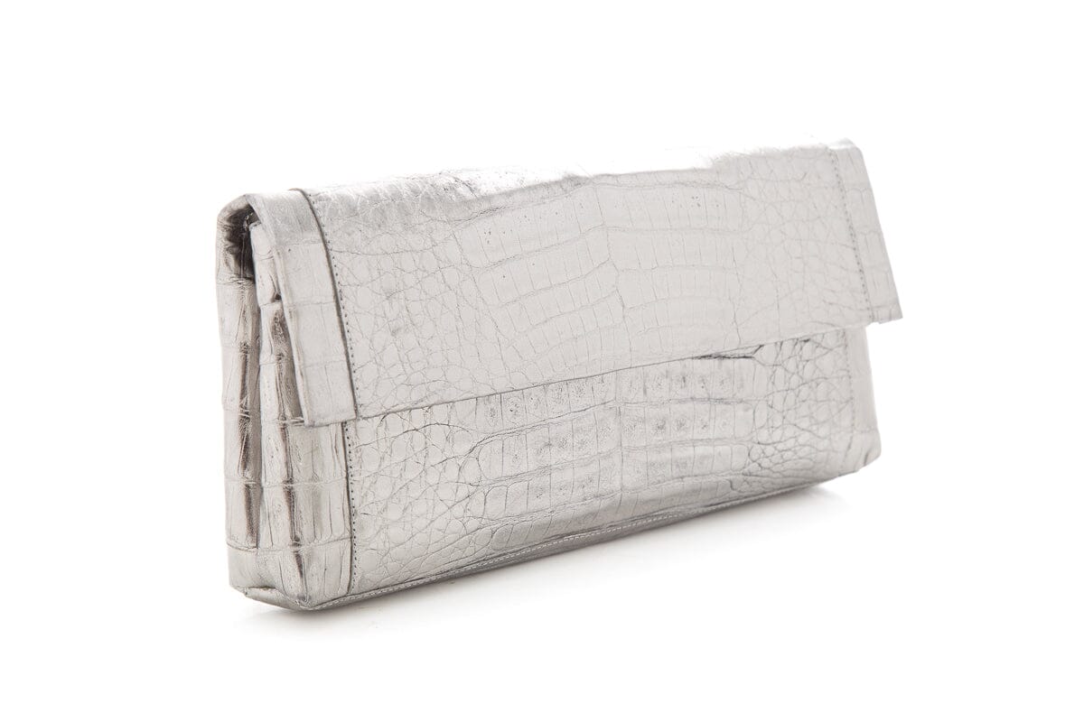Nancy Gonzalez Silver Croc Envelope Cross-Body