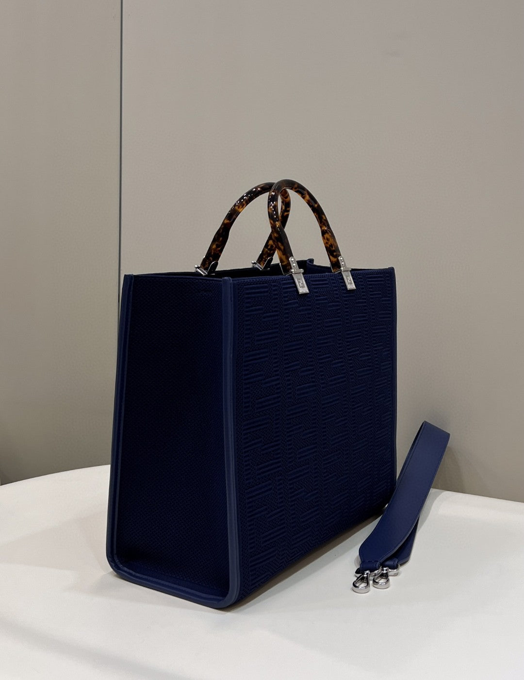 FI Sunshine MeGLAMIum Navy Blue FF fabric shopper Bag For Woman 31cm/12in