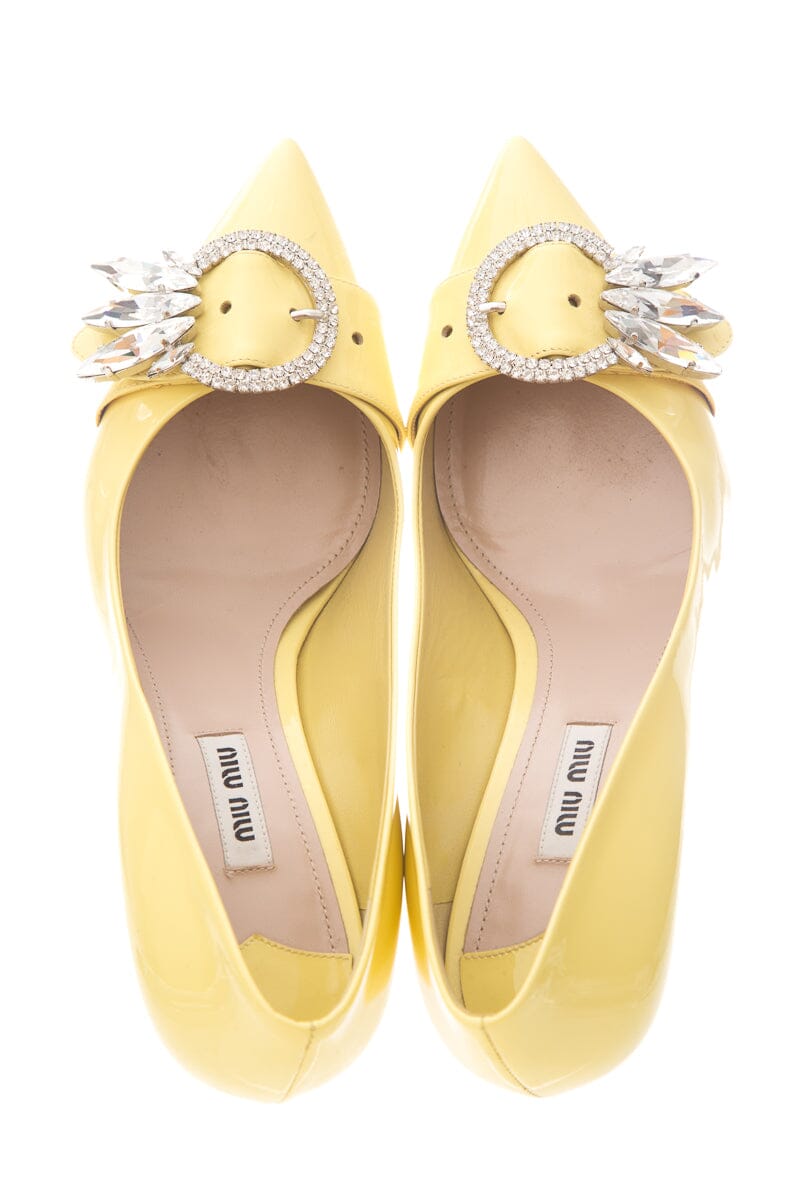Miu Miu Yellow Patent Pointed Toe Pumps SZ 38.5