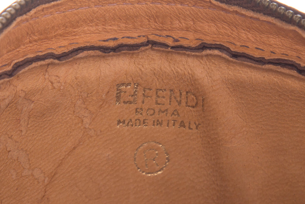 Fendi Vintage Brown Embosssed Leather Zucca Pouch