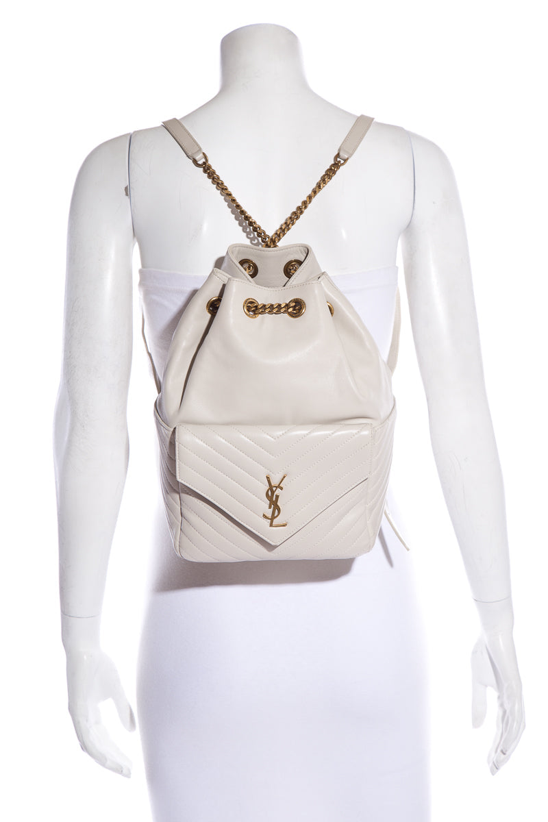 YSL Blanc Chevron Quilted Backpack Handbag
