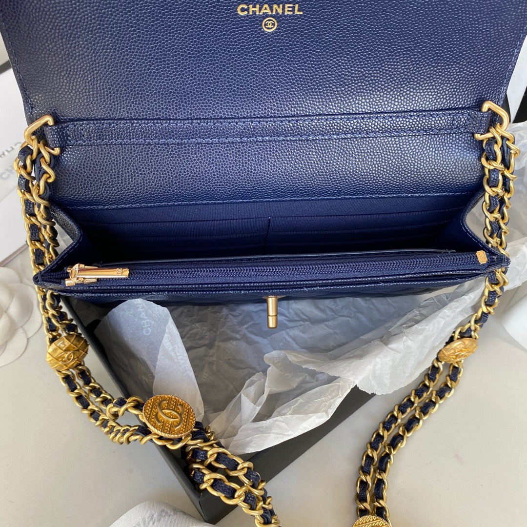 CHLSmall Flap Bag Gold Hardware Navy Blue For Women, Women’s Handbags, Shoulder Bags 7.5in/19cm AP2840