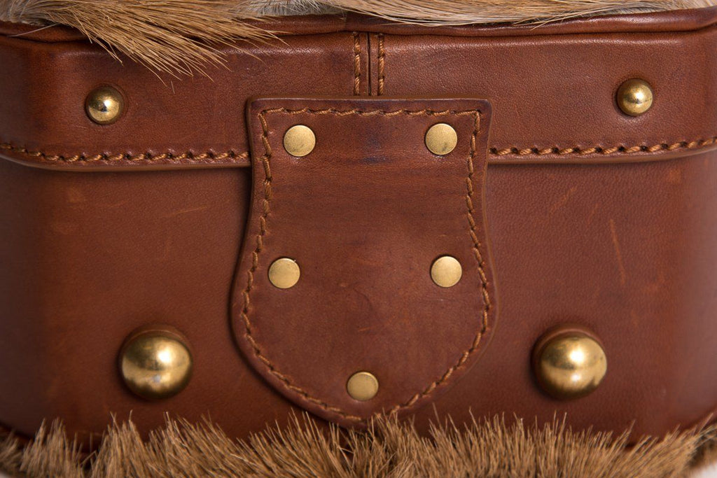 Yves Saint Laurent Brown Gazela Fur Small Hat Box Shoulder Bag