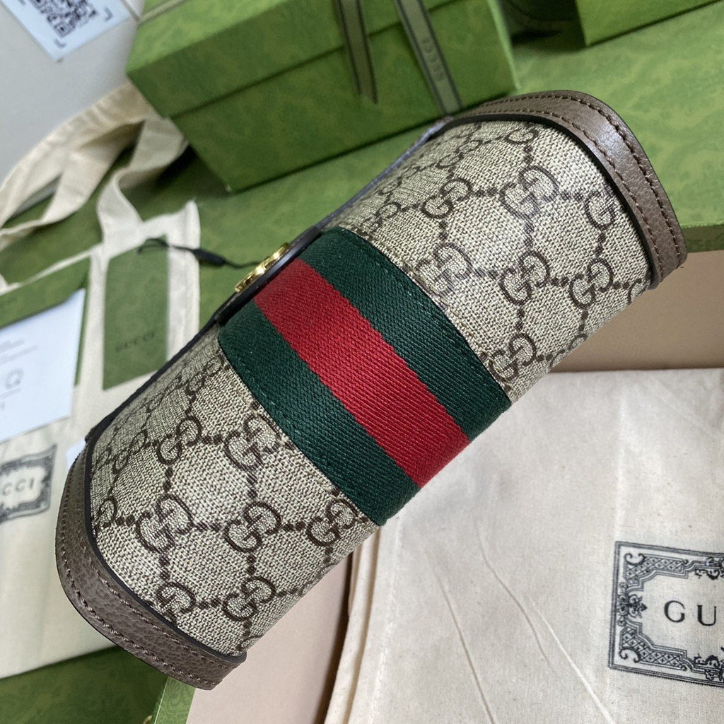 Glami OphiGLAMIa Mini Shoulder Bag Beige/Ebony Glami Supreme Canvas Green And Red Web Detail Brown For Women 7.5in/19cm Glami 602676 K05NB 8745