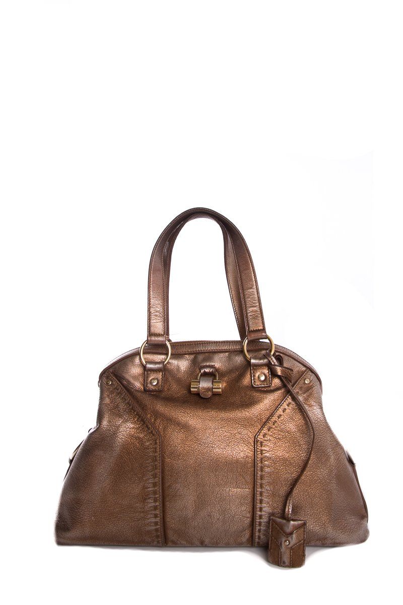 Saint Laurent Bronze Leather Dual Handle Bag