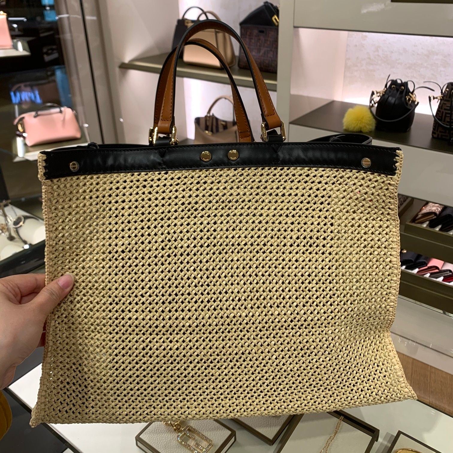 FI GlamI X-tote MeGLAMIum Woven Straw Tote Bag For Women, Handbags 16.1in/41cm FF